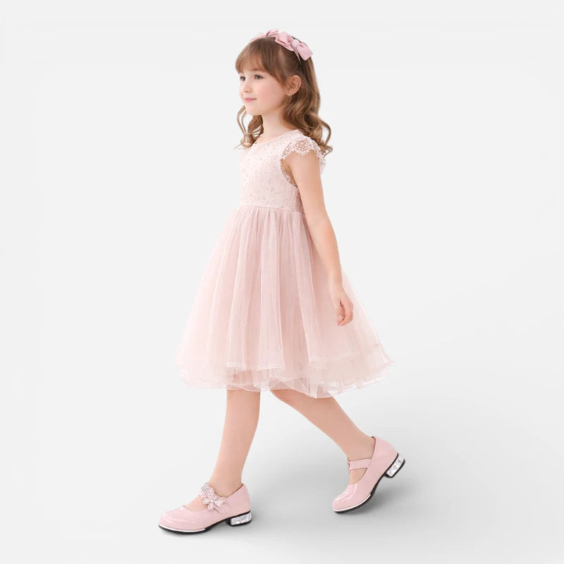 Mocassin Ballerine Solide Rose & Argenté Vernis Pour Fillette