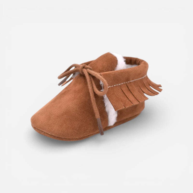 Mocassin Coton Marron à Lacet Bébé