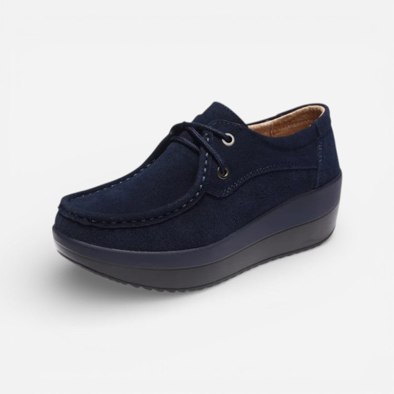 Mocassin En Daim Bleu Marine Platerforme Pour Femme