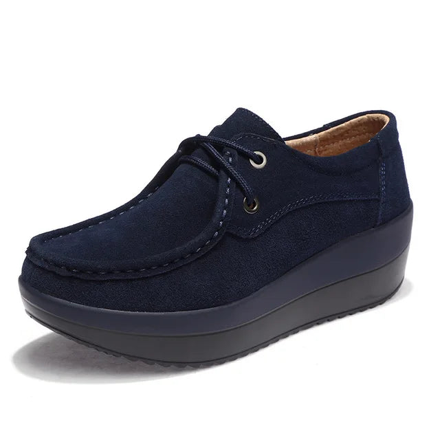 Mocassin En Daim Bleu Marine Platerforme Pour Femme