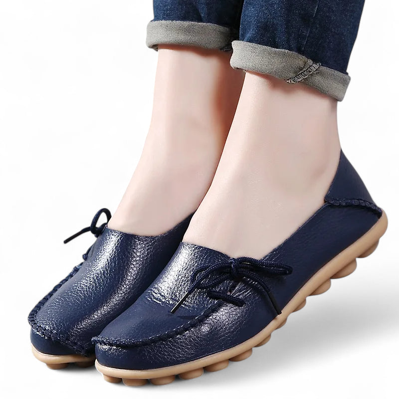 Mocassin Cuir Bleu Marine Femme Lacet