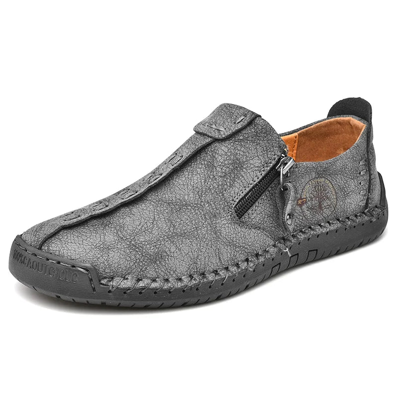 Mocassin En Cuir Gris Avec Fermeture Pour Homme