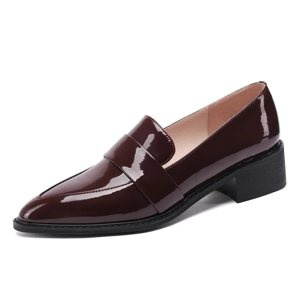 Mocassin En Cuir Bordeaux Vernis Brillant à Talon Femme