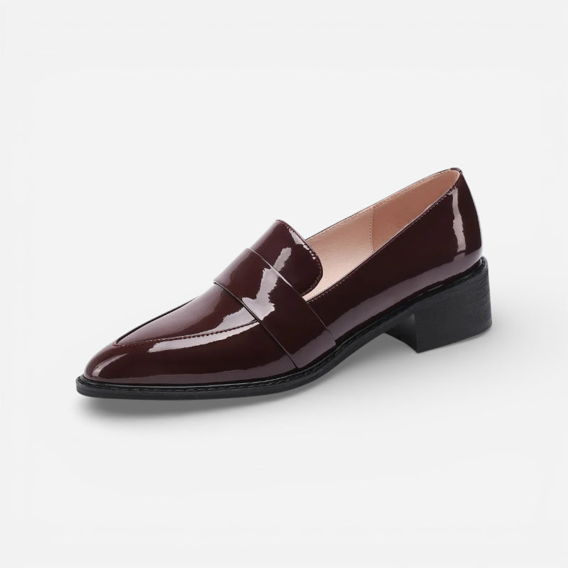 Mocassin En Cuir Bordeaux Vernis Brillant à Talon Femme