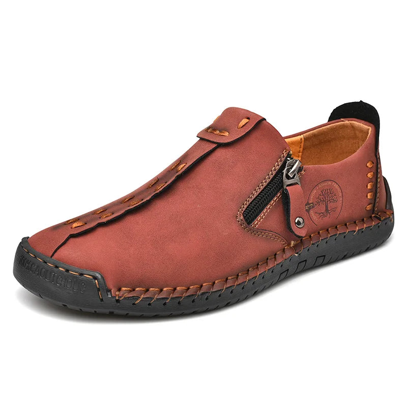 Mocassin En Cuir Bordeaux Avec Fermeture Pour Homme