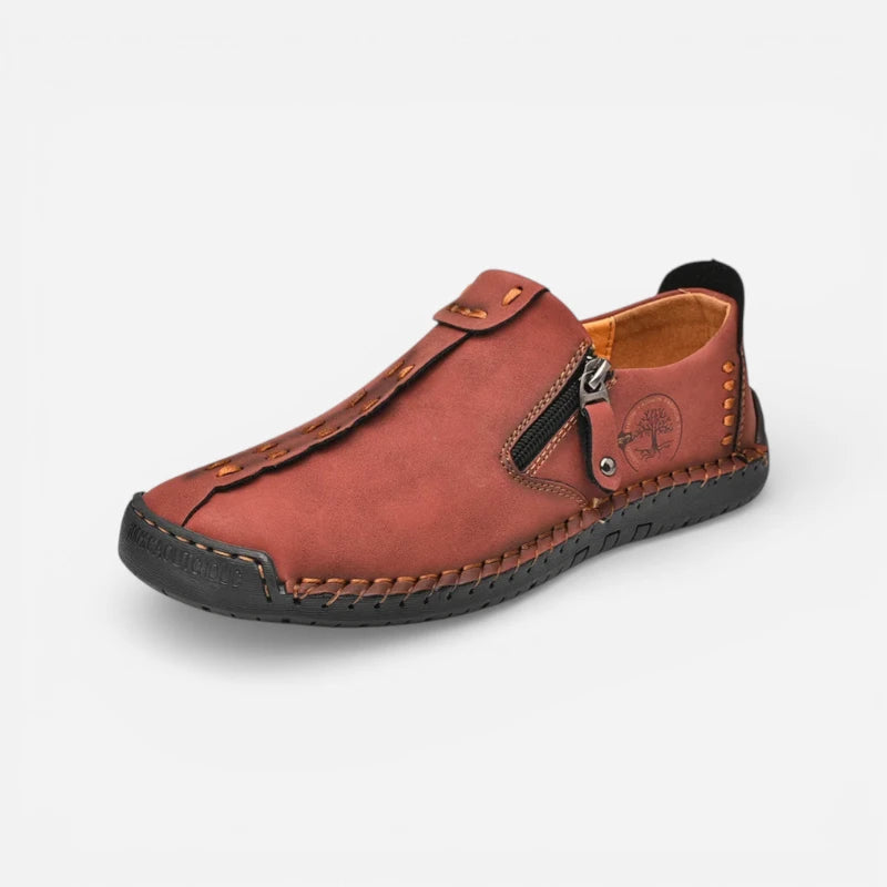 Mocassin En Cuir Bordeaux Avec Fermeture Pour Homme