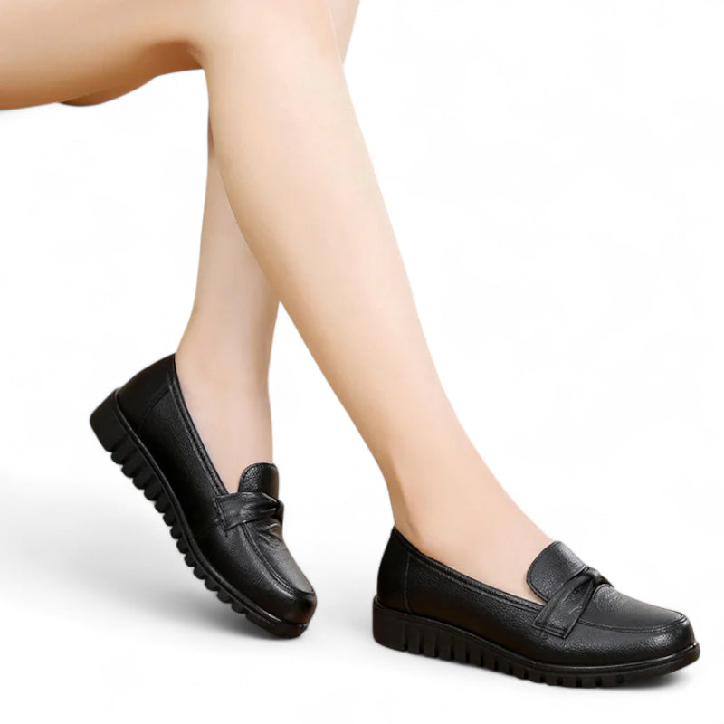 Mocassin Noir Compensé Pour Femme Chic Avec Bandeau