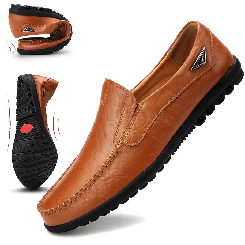 Mocassin Homme Cuir Marron Vintage