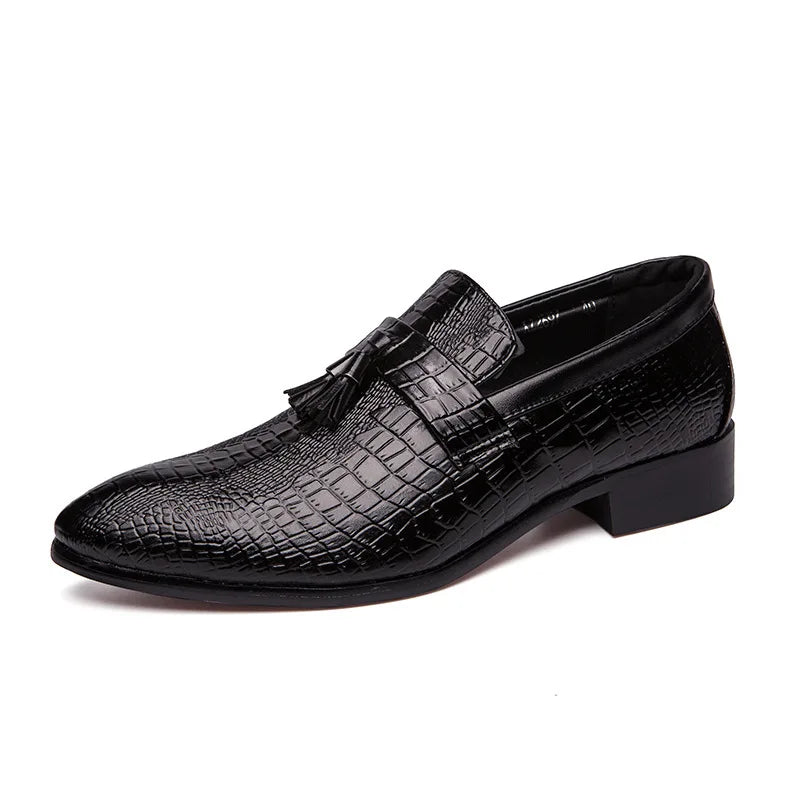 Mocassin En Cuir Vernis Noir écailles Homme