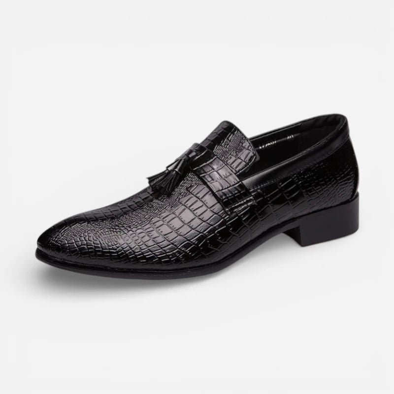 Mocassin En Cuir Vernis Noir écailles Homme