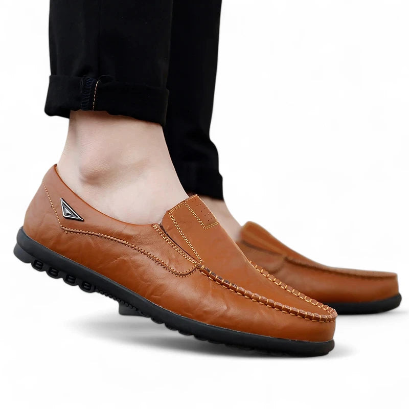 Mocassin Homme Cuir Marron Vintage