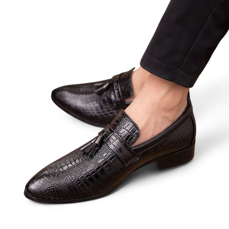 Mocassin En Cuir Vernis Noir écailles Homme