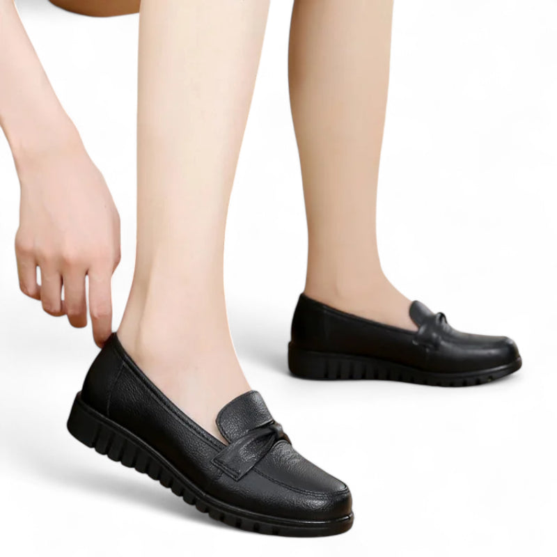 Mocassin Noir Compensé Pour Femme Chic Avec Bandeau