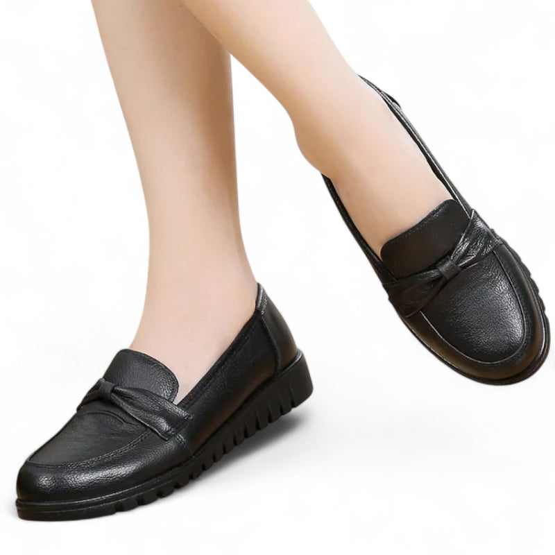 Mocassin Noir Compensé Pour Femme Chic Avec Bandeau
