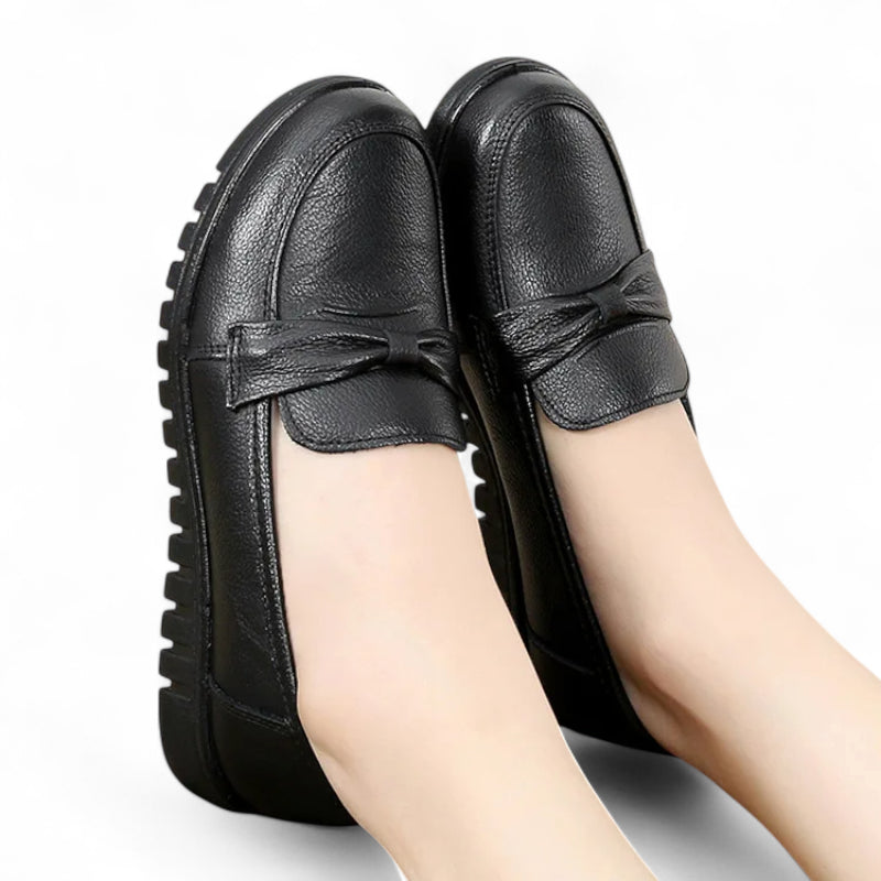 Mocassin Noir Compensé Pour Femme Chic Avec Bandeau