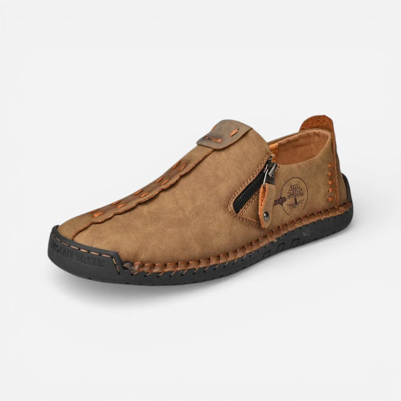 Mocassin En Cuir Marron Avec Fermeture Pour Homme