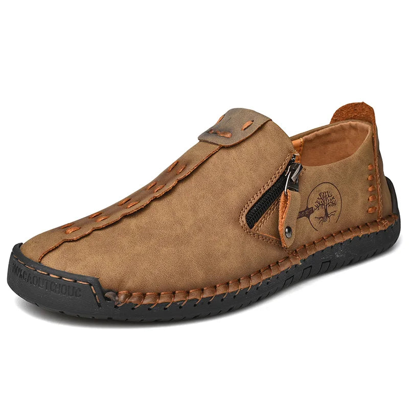 Mocassin En Cuir Marron Avec Fermeture Pour Homme