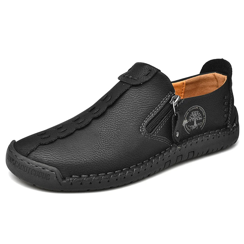 Mocassin En Cuir Noir Avec Fermeture Pour Homme