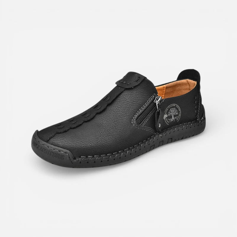 Mocassin En Cuir Noir Avec Fermeture Pour Homme