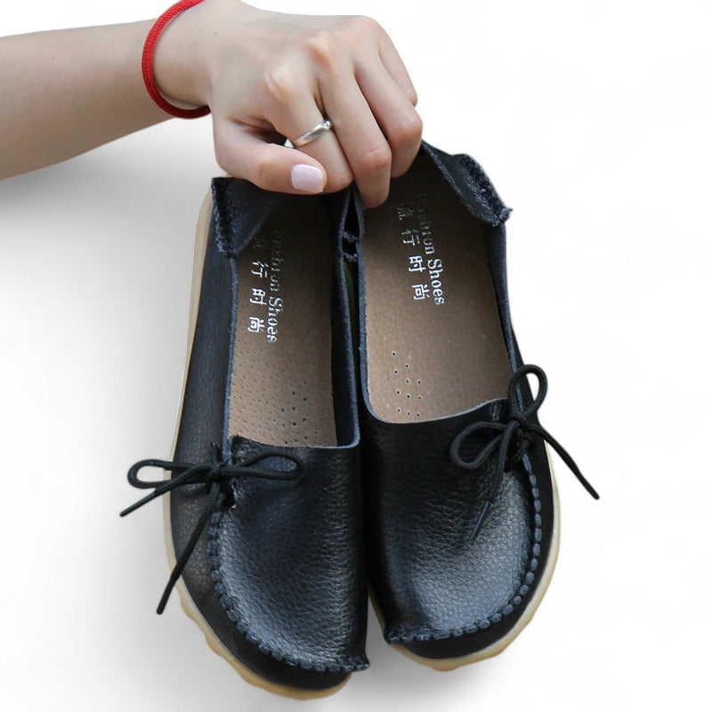 Mocassin Lacets Femme Cuir Noir