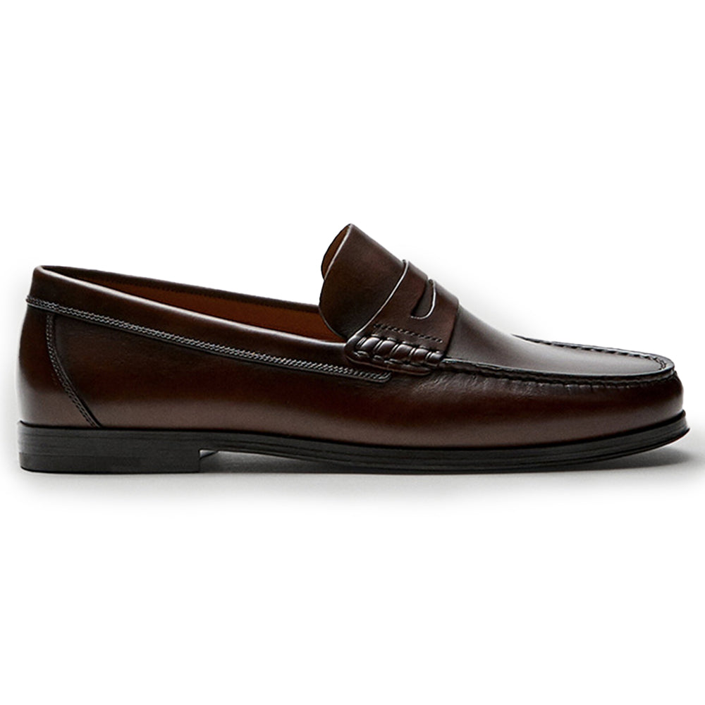 Mocassin Homme Cuir Marron Vernis à Talon