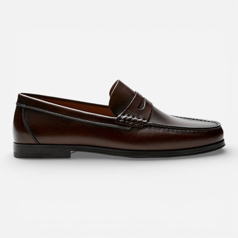 Mocassin Homme Cuir Marron Vernis à Talon