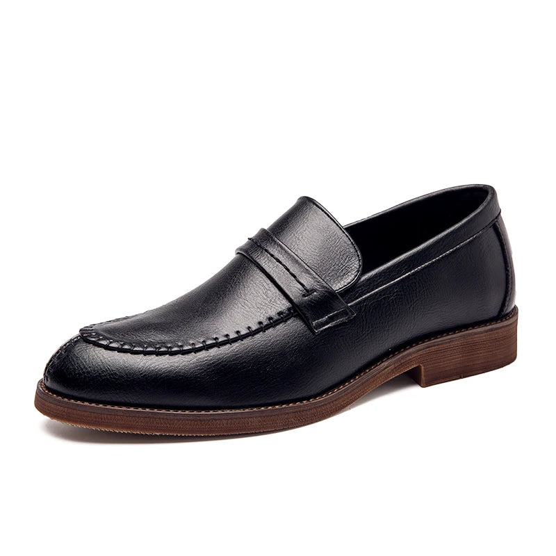 Mocassin En Cuir Noir Italien Semelle Marron Pour Homme