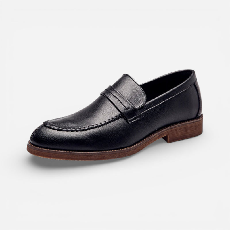 Mocassin En Cuir Noir Italien Semelle Marron Pour Homme