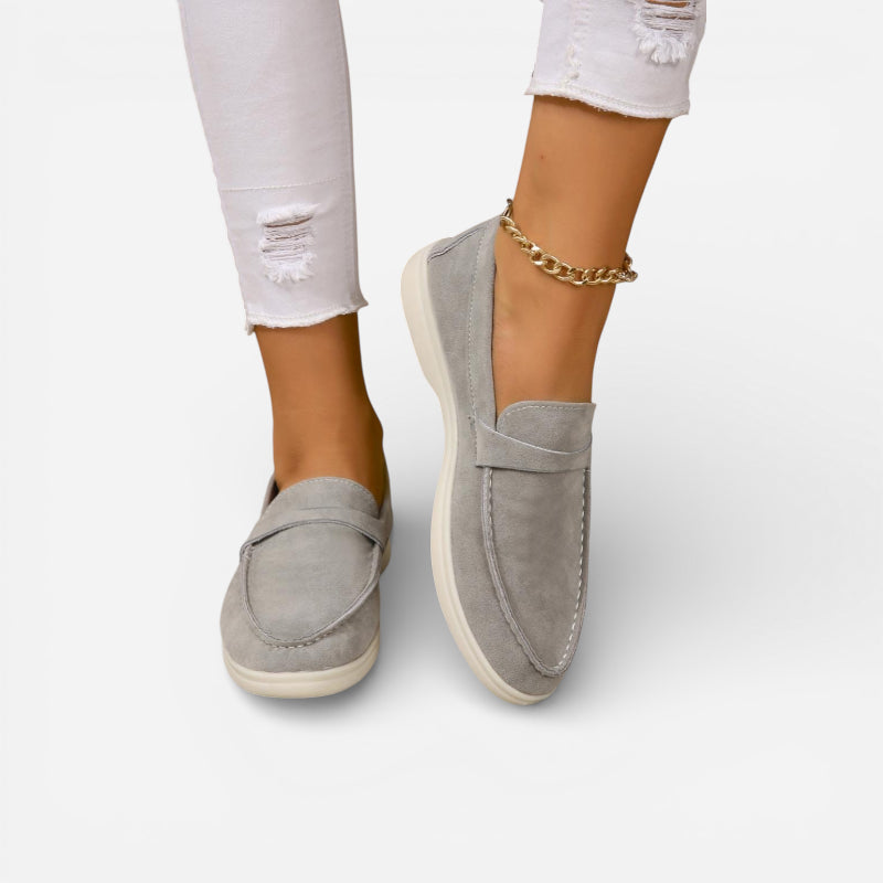 Mocassin Pour Femme En Daim Gris