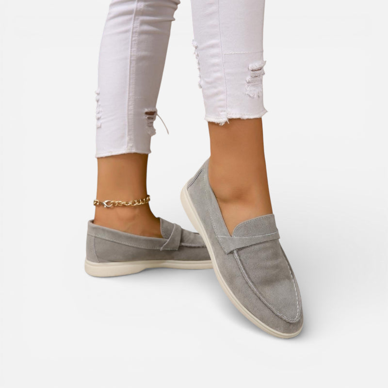 Mocassin Pour Femme En Daim Gris