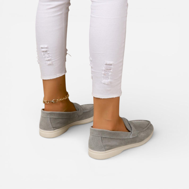 Mocassin Pour Femme En Daim Gris