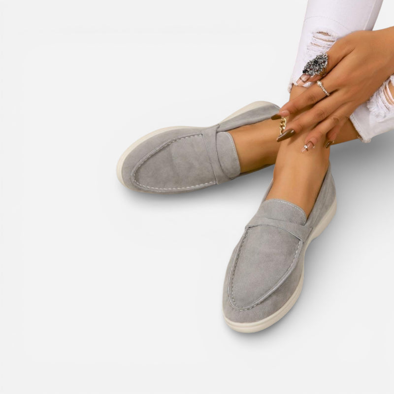 Mocassin Pour Femme En Daim Gris