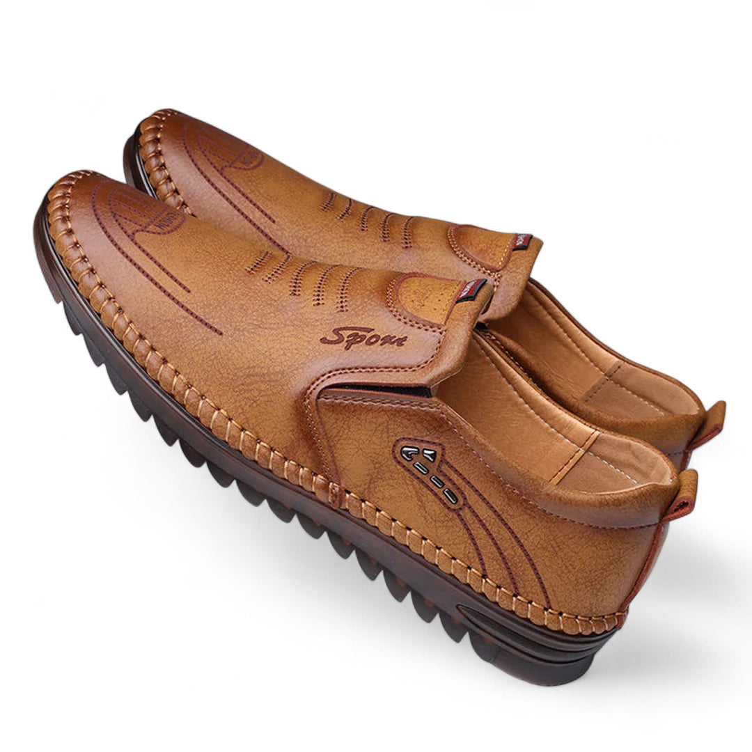 Mocassin En Cuir Marron Pour Homme à Motifs