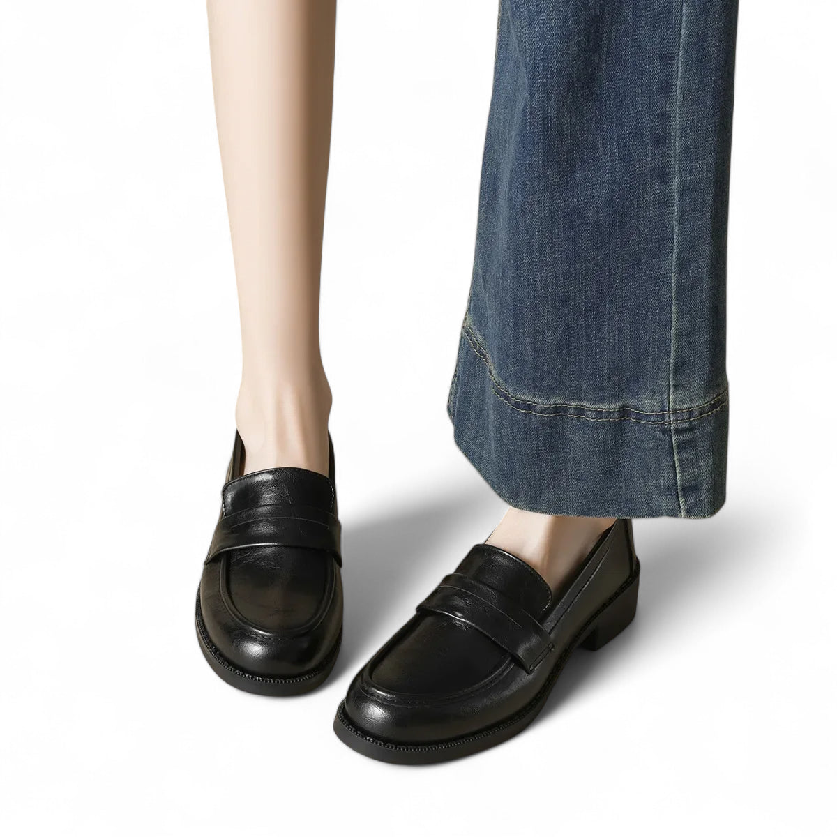 Mocassin En Cuir Vernis Noir à Talon Pour Femme