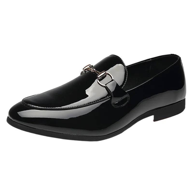 Mocassin En Cuir Noir Vernis Pour Costume De Mariage Homme
