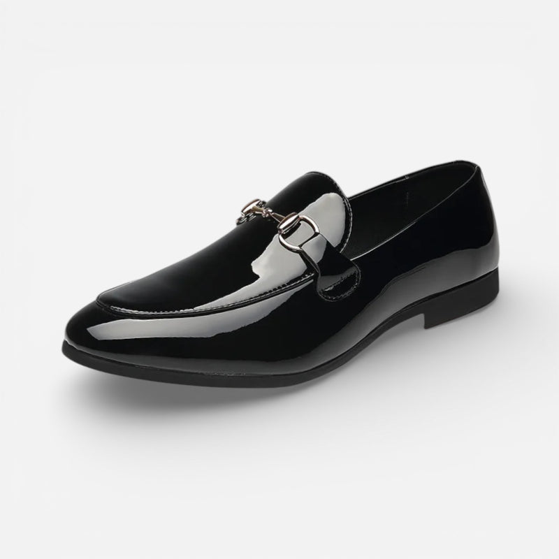 Mocassin En Cuir Noir Vernis Pour Costume De Mariage Homme