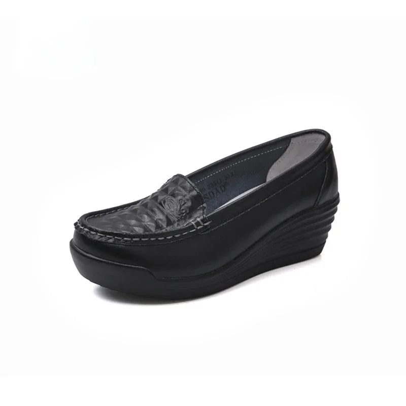 Mocassin Platefrome En Cuir Noir Design Pour Femme