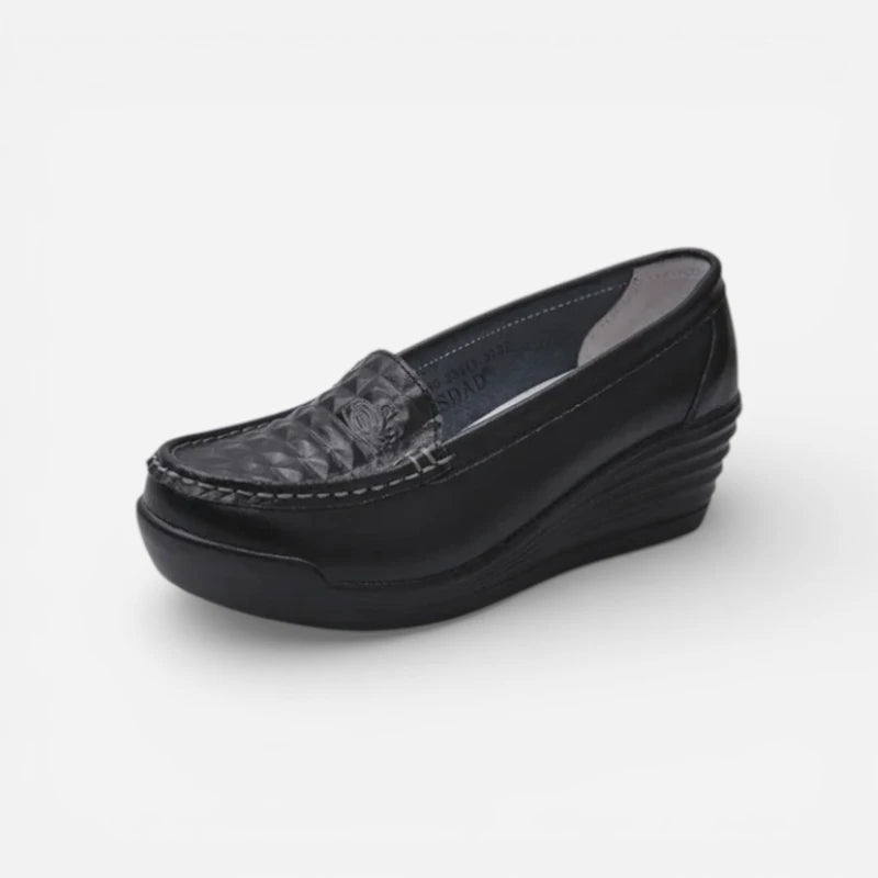 Mocassin Platefrome En Cuir Noir Design Pour Femme