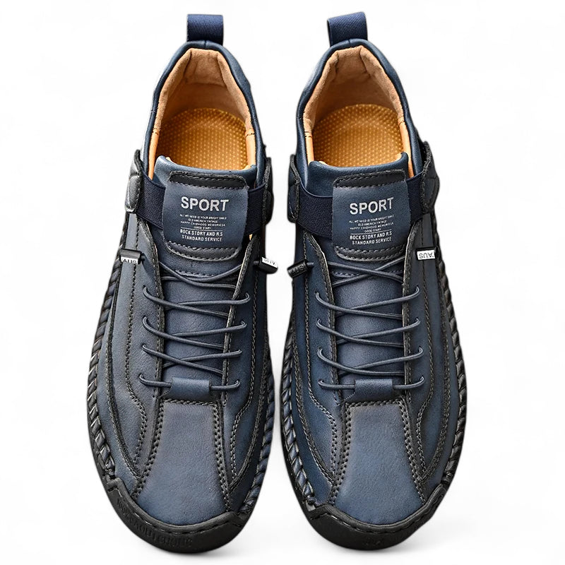 Mocassin En Cuir Bleu Marine à Lacets à Couture Pour Homme