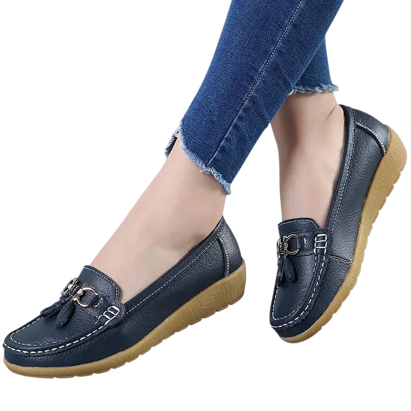 Mocassin Compensé Bleu Marine Femme