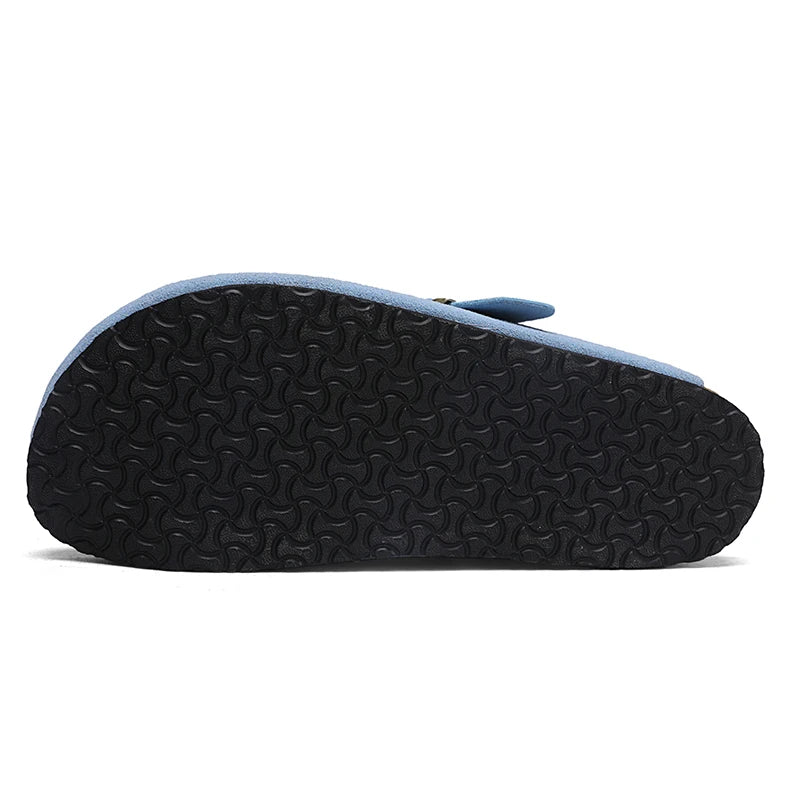 Chausson Mocassin Ouvert En Daim Nubuck Bleu Clair