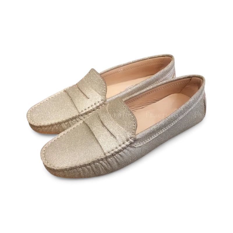 Mocassin Doré Femme Pailleté