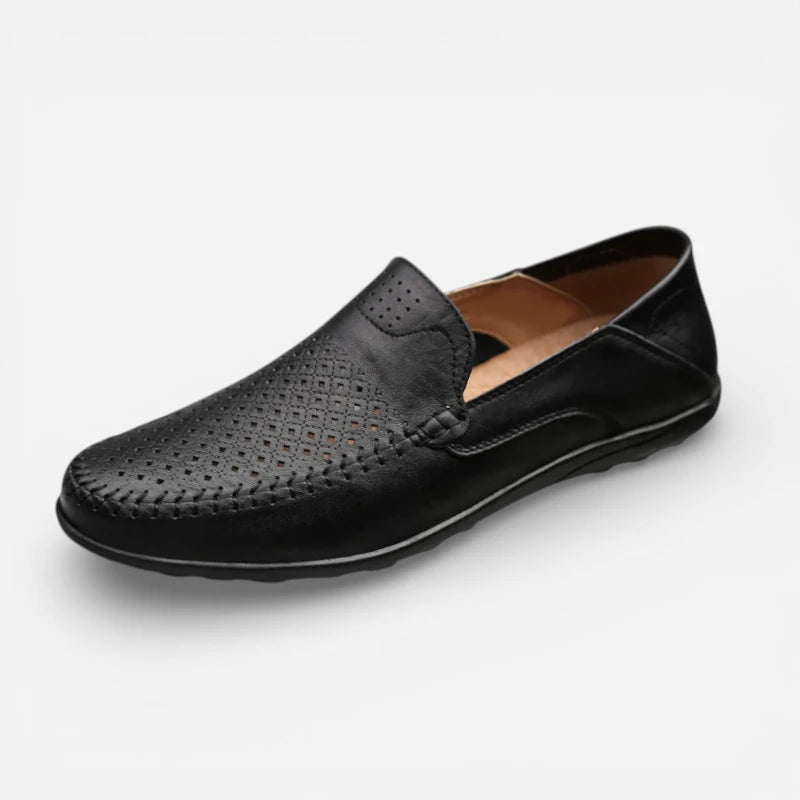 Mocassin En Cuir Respirant Vernis Noir Pour Homme