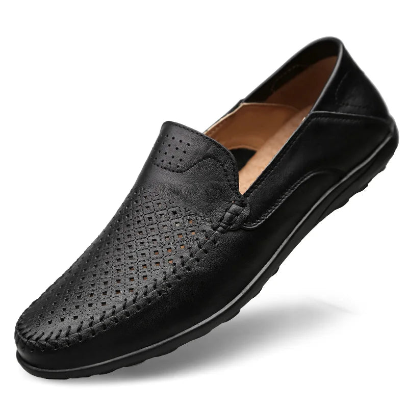 Mocassin En Cuir Respirant Vernis Noir Pour Homme