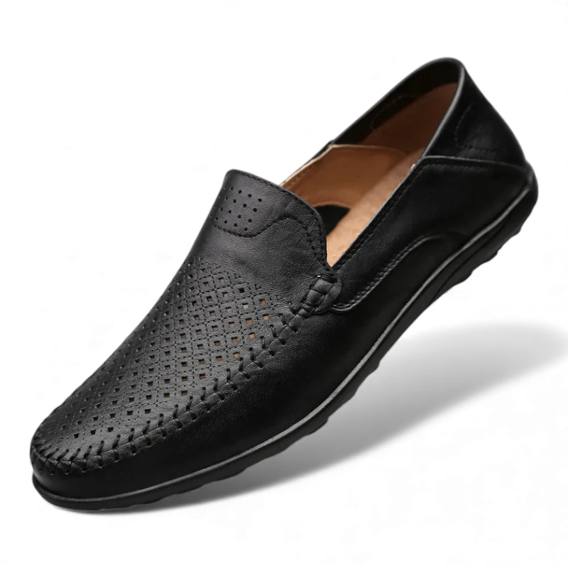 Mocassin En Cuir Respirant Vernis Noir Pour Homme