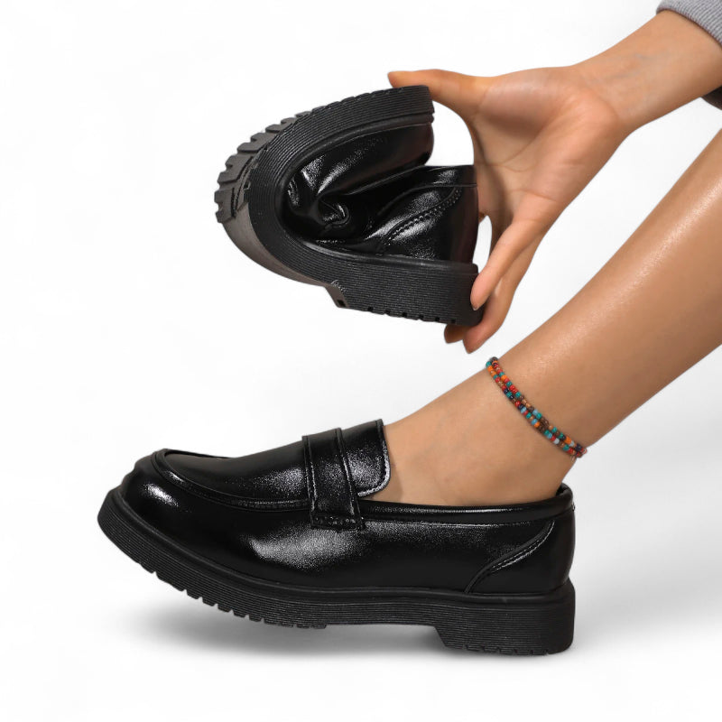 Mocassin Compensé En Cuir Vernis Femme Chic