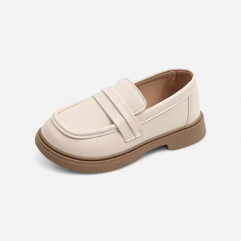 Mocassin Fillette Beige Et Marron Compensé En Cuir