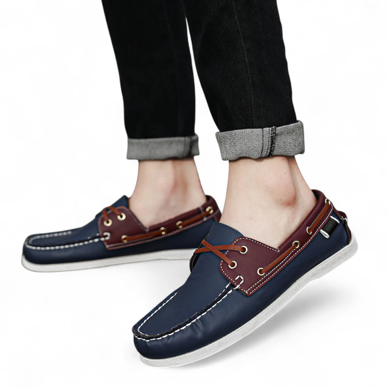 Mocassin En Cuir Marine Et marron à Lacet Homme