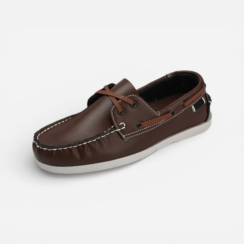 Mocassin En Cuir Marron Foncé à Lacet Homme
