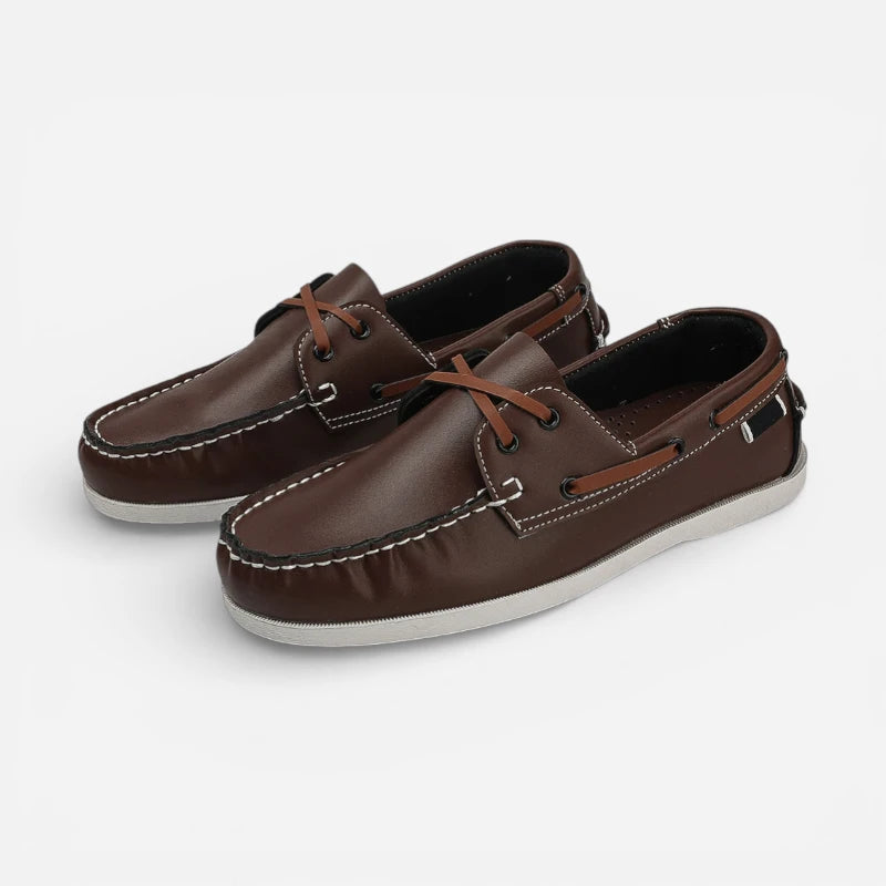 Mocassin En Cuir Marron Foncé à Lacet Homme